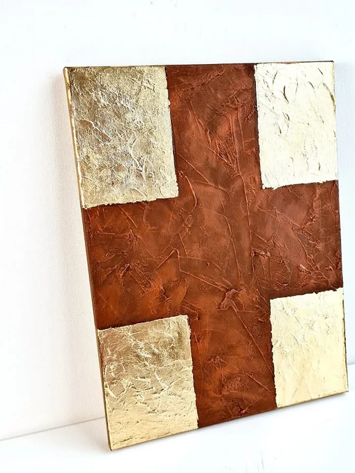 Gold leaf painting on canva Original art Modern abstract textural wall art decor