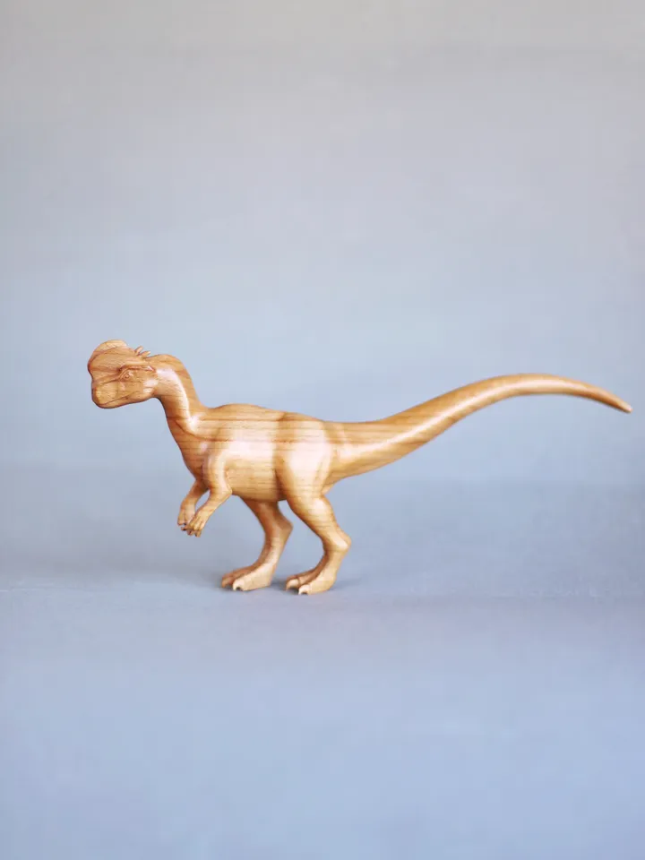 Wooden dinosaur Dilophosaurus, wooden hand carved sculpture