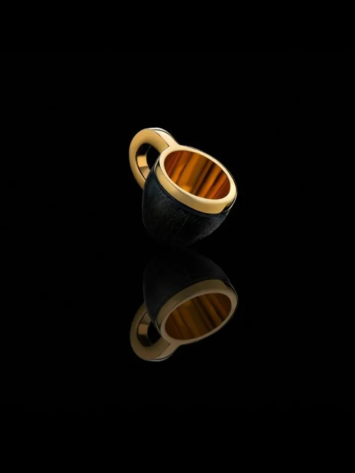 Pendant cup of coffee made of silver with gold plating.