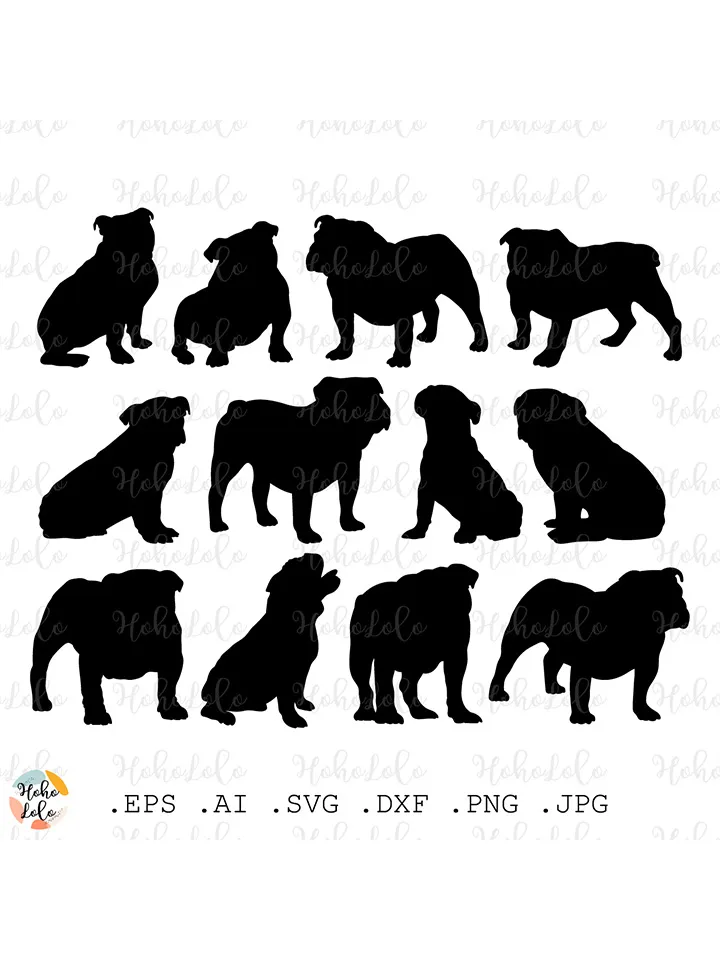 Bulldog Svg, Bulldog Silhouette, Bulldog Cricut, Bulldog Clipart Png, Bulldog Stencil Template Dxf