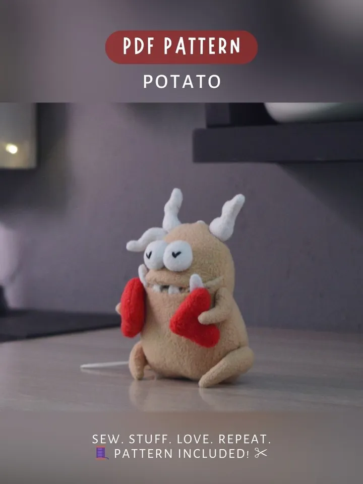 Fleece Plush Potato Pattern β Softie Toy with Secret Mouth