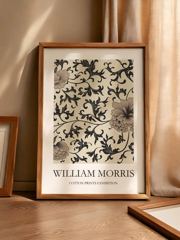 William Morris Monochrome Print Vintage Textile Poster Museum Style Home Decor Interior Pattern Digital Download Gift Classic Black White