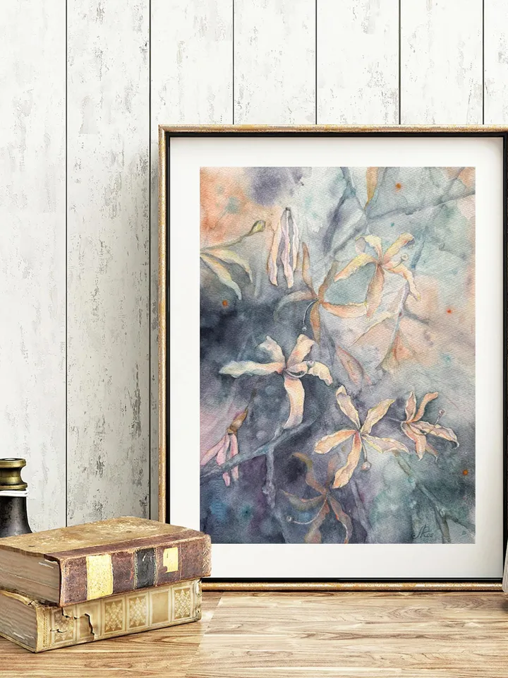 Flowers Original Painting Floral Watercolor Blooming Tree Painting
