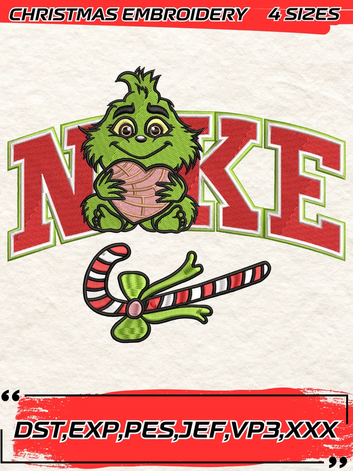 Swoosh Grinchy Pan Dulce Concha Embroidery Design, Baby Grinch Christmas Embroidery Digitizing Pes File,Christmas Embroidery Design,4 Sizes,Digital Download