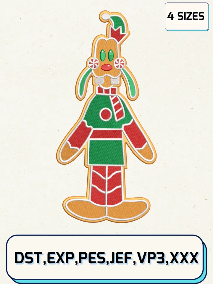 Disney Goofy Christmas Gingerbread Embroidery Design Files,Christmas Embroidery Designs,Machine Embroidery Files,4 Sizes