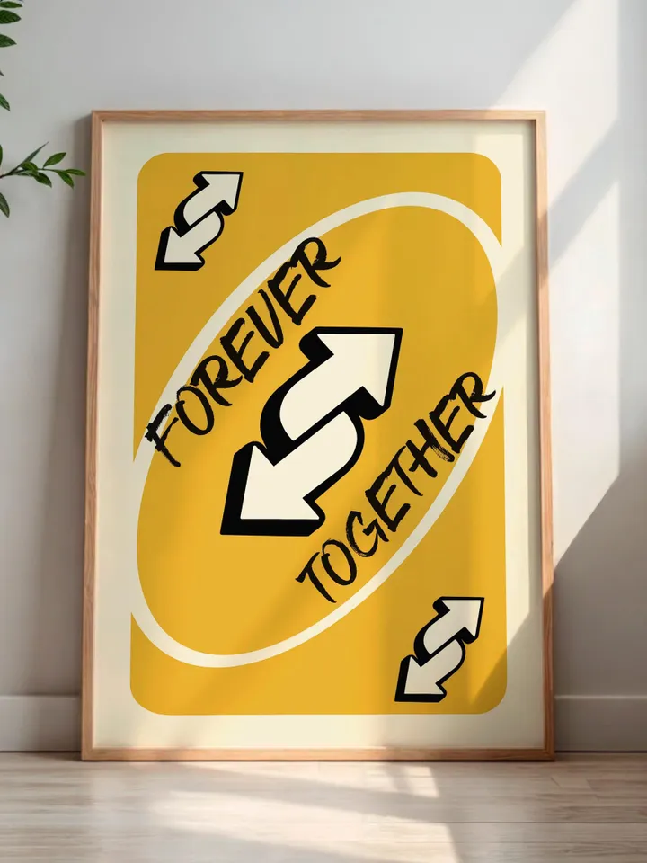 Forever Together play Reverse Card Wall Art Funny Meme Poster Digital Download Yellow Black Typography Pop Culture Print Game Room Meme Deco
