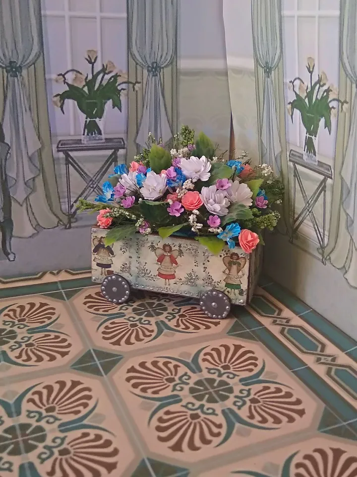 Doll trolley. Dollhouse miniature. 1:12. Handmade. Trolley on wheels