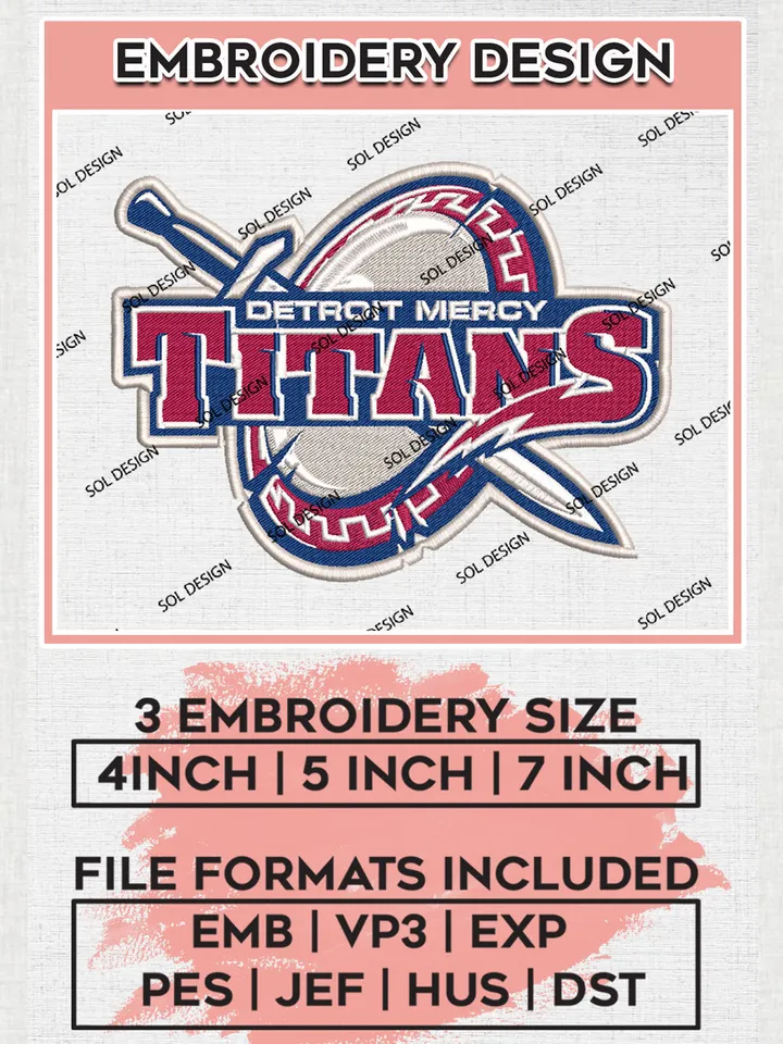 NCAA Detroit Mercy Titans Team Logo embroidery designs, NCAA Detroit Mercy Titans Machine embroidery designs, NCAA College Team Logo embroidery designs, Machine embroidery designs, Digital Download