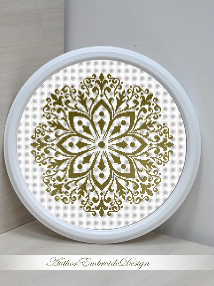 Flower mandala cross stitch pattern PDF instant download Mandala ornament cross stitch chart, Monochrome mandala pattern digital PDF #M279