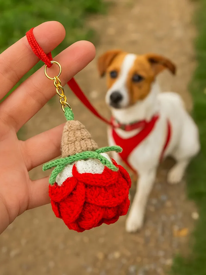 3D Crochet Rose Keychain Pattern PDF, Handmade Floral Bag Charm, Amigurumi Flower Keyring DIY, Cute Gift Idea, Instant Download
