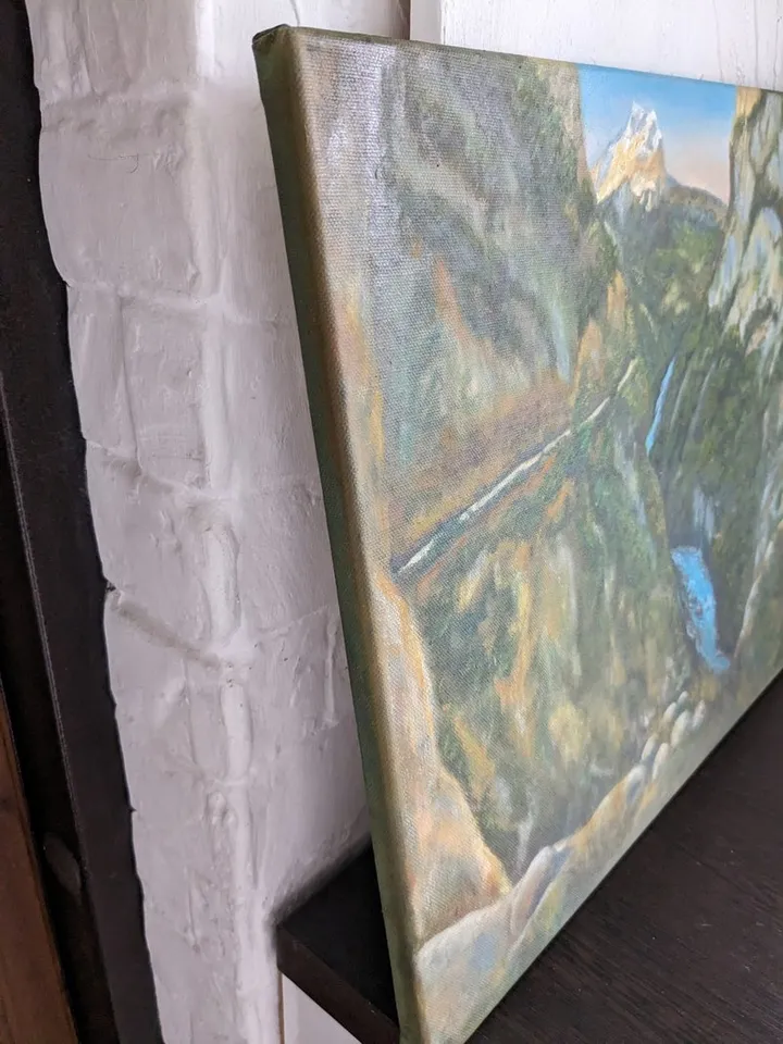 Oil Painting Caucasus Mountains Wall Art Landscape Gorge Original Art 20x16 inch