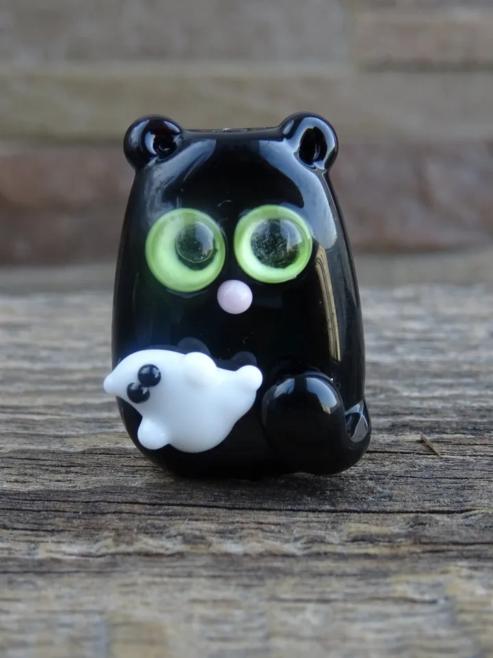 GLASS FIGURINES Cat figurine Miniature cat gifts BLACK cat decor Miniature animals Tiny glass animals Halloween decoration Glass cat art