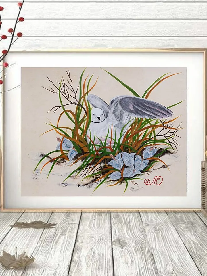 Seagull Painting Birds Nest Original Art Bird Wall Art Animal Acrylic Painting