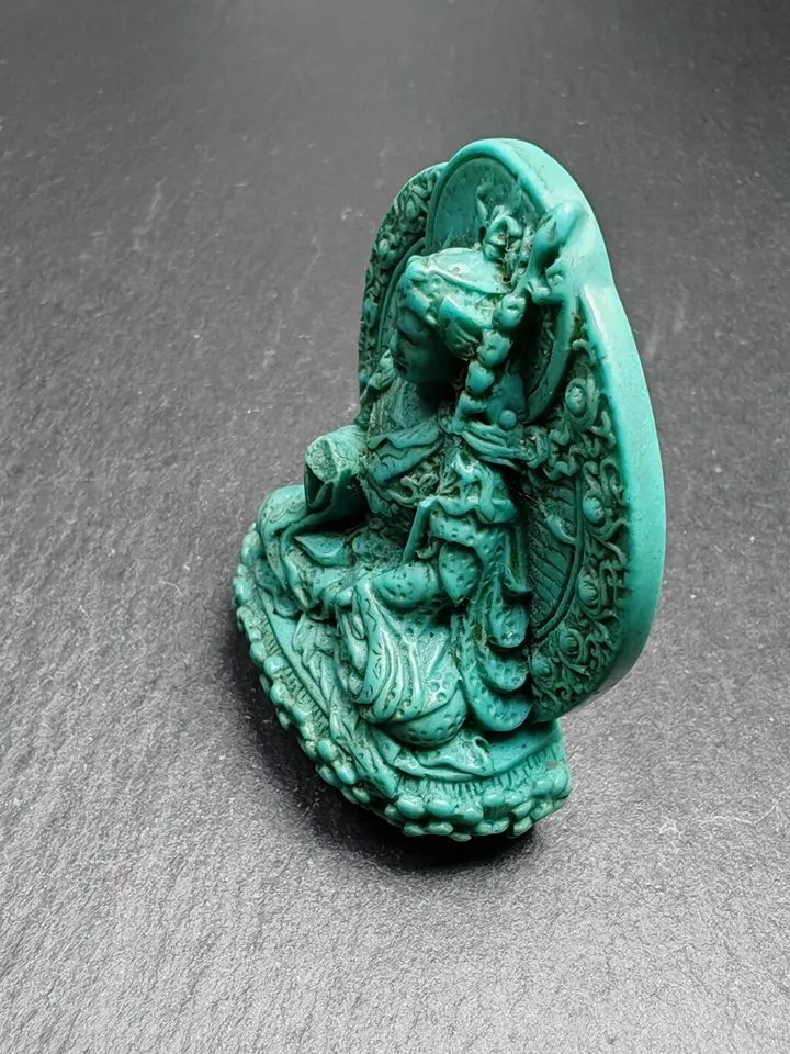 Rare Green Celluloid Guru Rinpoche Statue,Gandhanra Acient Tibetan Buddhist Statue,Padmasambhava,Lotus Born,55mm Height