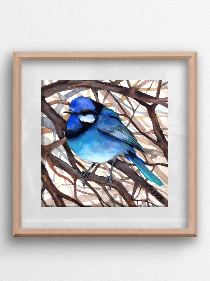 Bluebird original watercolor, birds painting, handmade wall decor, 5.7x5.7 in art for bird lovers by Anne Gorywine