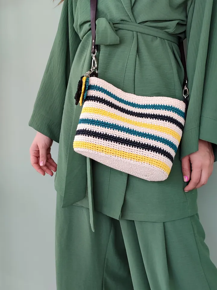 Summer Straw Crossbody - Raffia Bag for Women - Small Handbag - Genuine Leather Belt