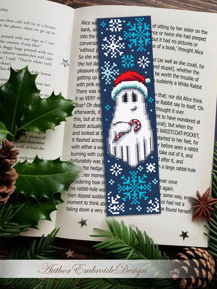 Christmas ghost bookmark cross stitch pattern PDF download Ghost cross stitch chart, Christmas bookmark pattern digital PDF, Snowflake #B368