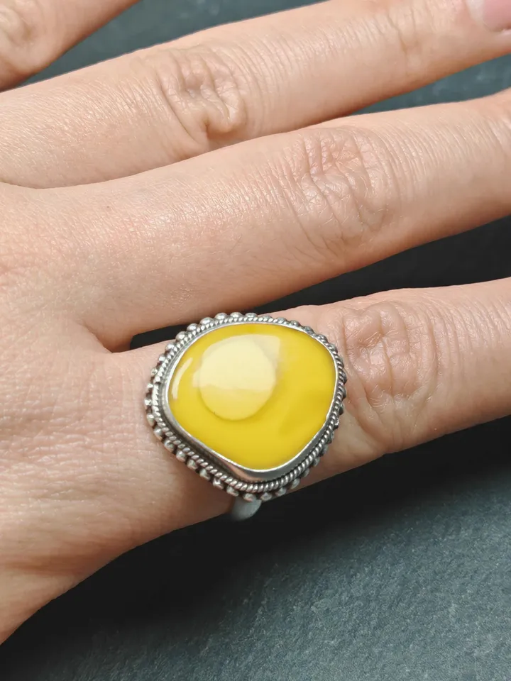 Gandhanra Unique Handmade Tibetan Silver Ring | Random Sahpe Amber Ring | Adjustable Size | Protection Jewelry