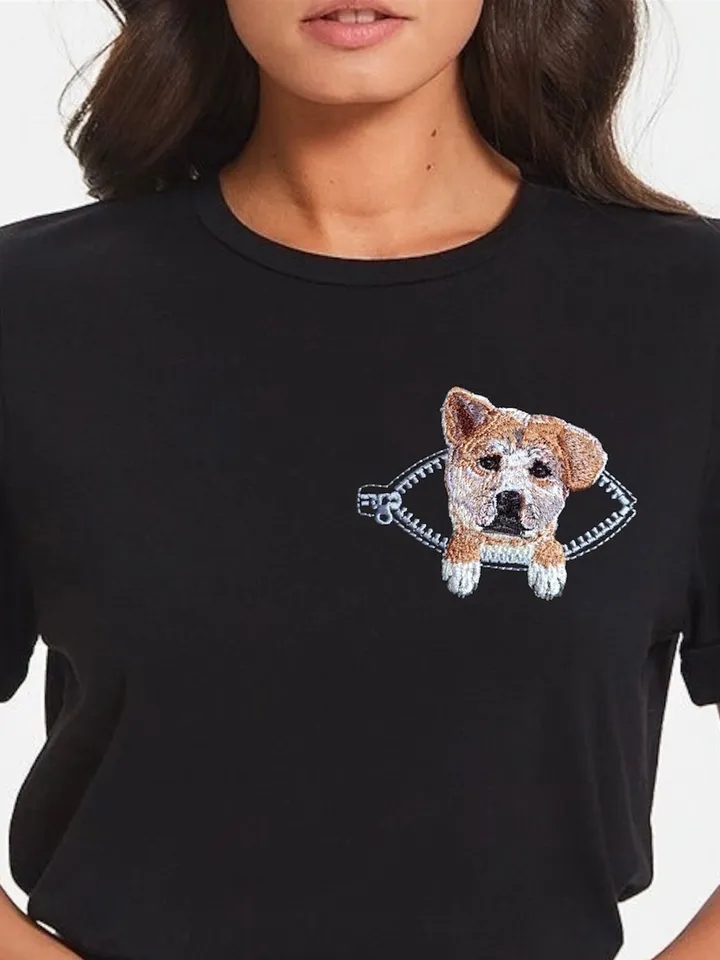 Hachiko in a zipper pocket Miniature realistic machine embroidery design Pet dog realistic pattern puppy embroidery motif