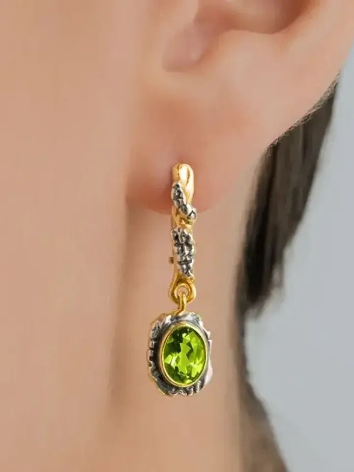 Earrings jewelry Silver 925 stars with chrysolite