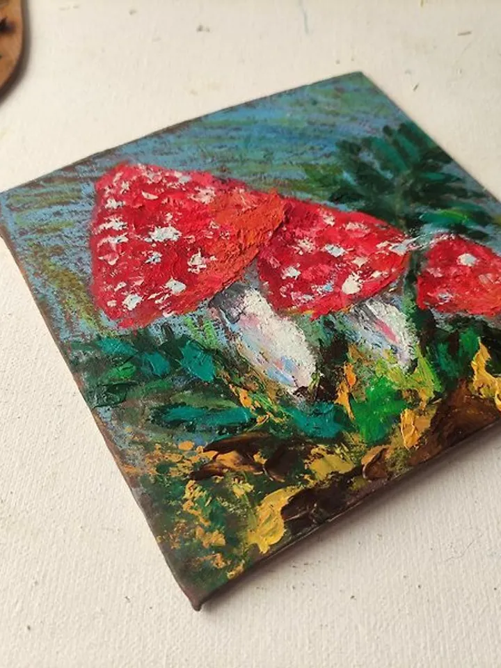 Mushrooms Oil Painting Fly Agaric Original Art Forest Mushroom Artwork
