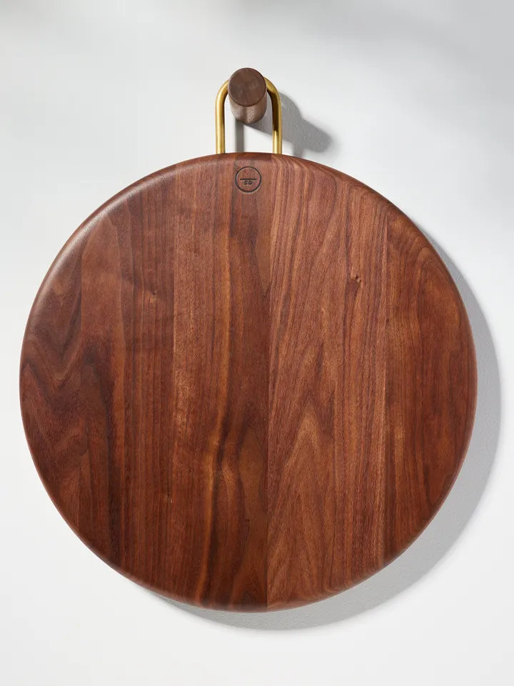 Walnut and Brass Cutting Board - Curvy round and smooth shape