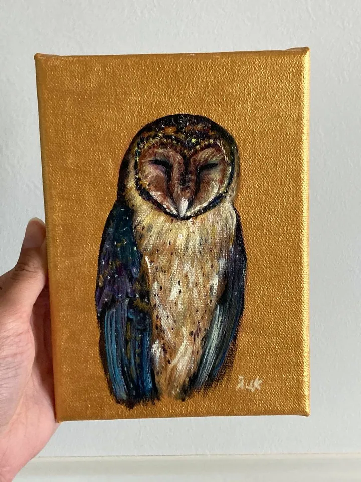 Owl Painting Original Small Bird Oil Painting Barn Owl Art Bird Lovers Gift Owl Wall Decor Owl Illustration 5 x 7 Art