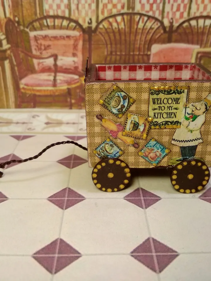 Toy trolley. Toy for dolls. Puppet miniature.1:12 scale.