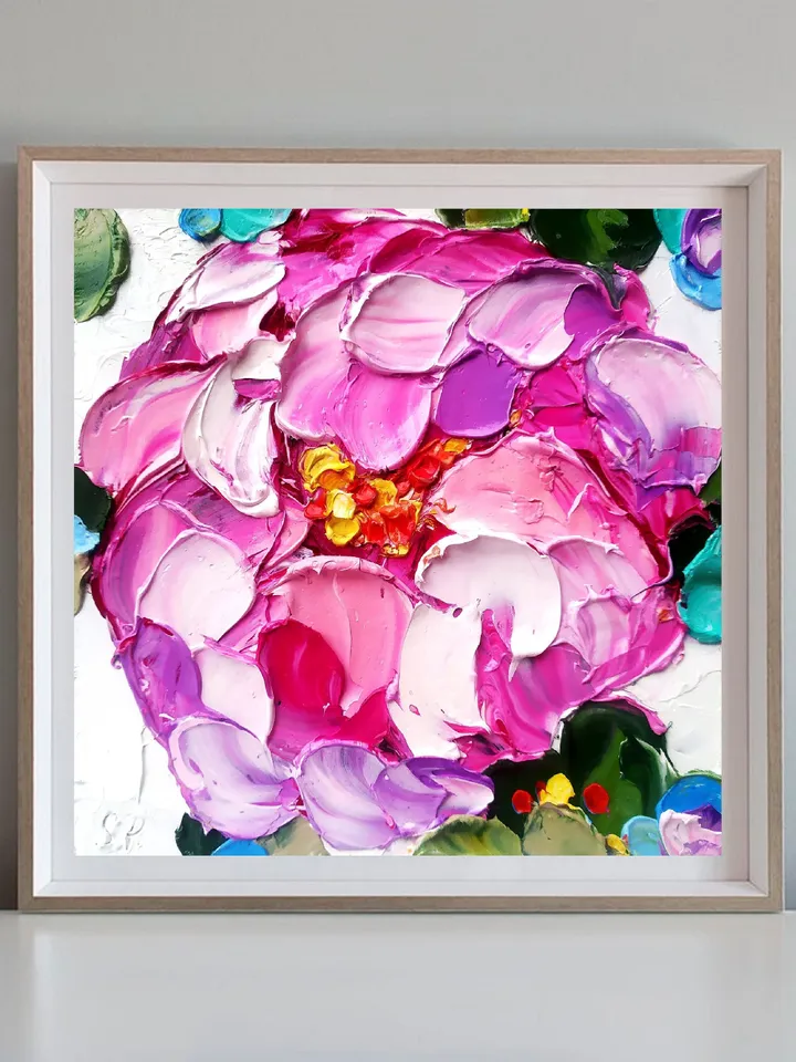 Peony Painting Flower Original Art Impasto Painting Peonies Small Flowers Wall Art by ArtProkopaloSv