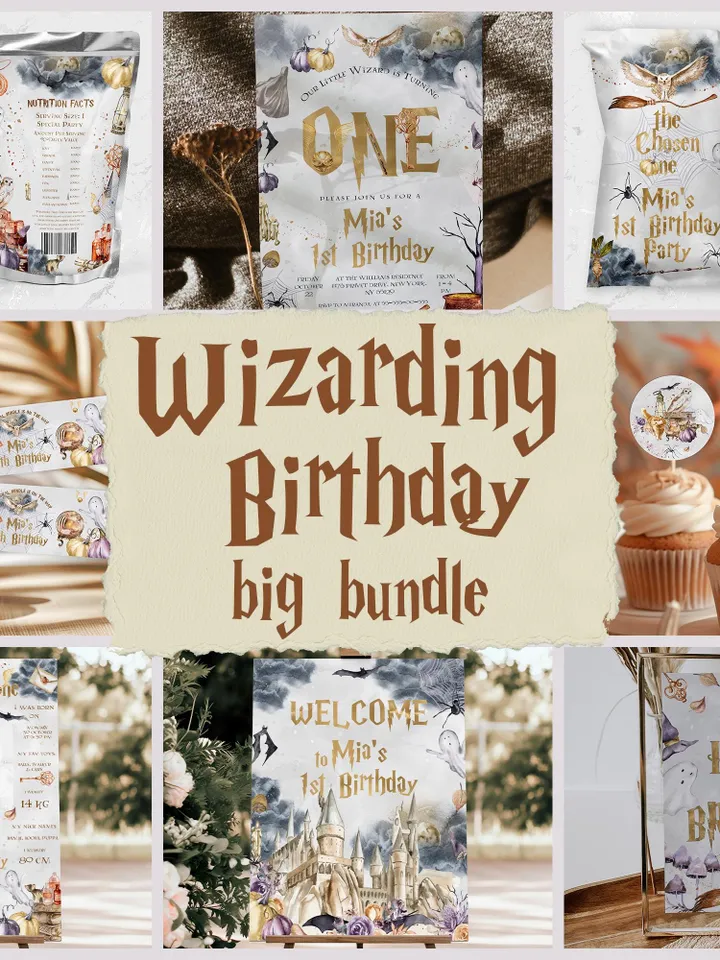The Chosen One Big Bundle; Wizard Birthday Party Bundle Templates; Magic School Birthday Party Template; Editable Wizard Party Template; a1