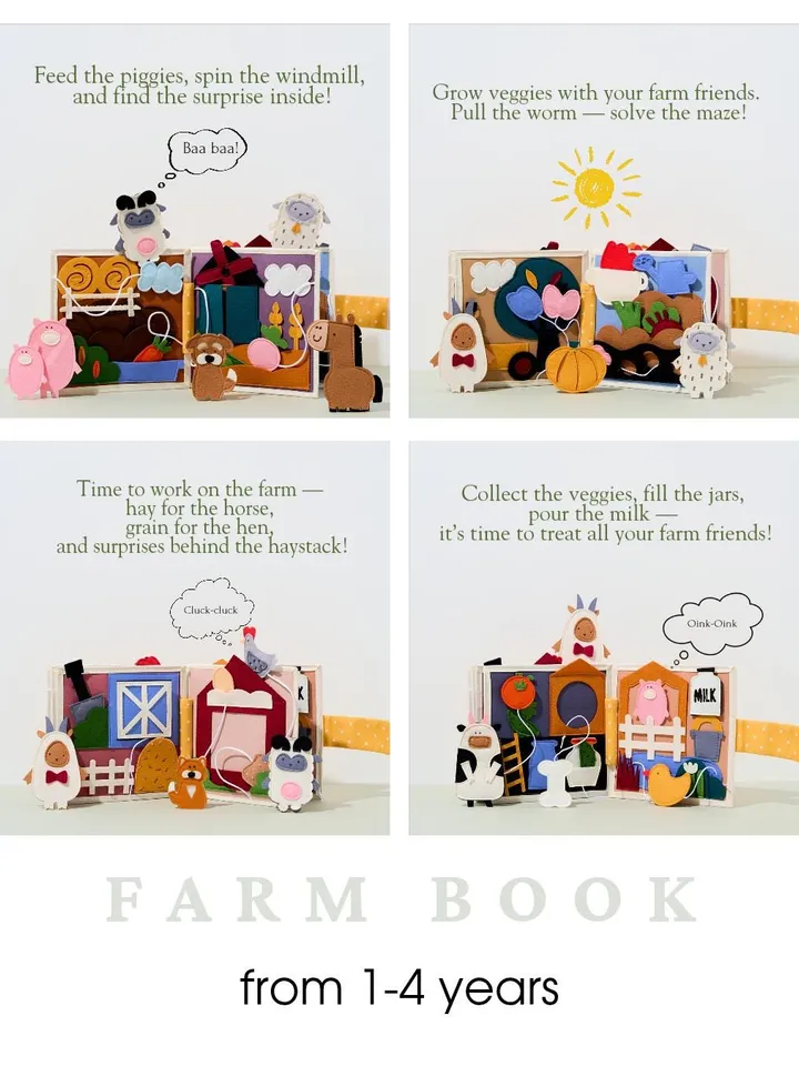 Farm or Forest Quiet Book for 1 Year Old | Montessori Busy Book | Felt Activity Book | Sensory Toys for Babies | Baptism baby Gift Present