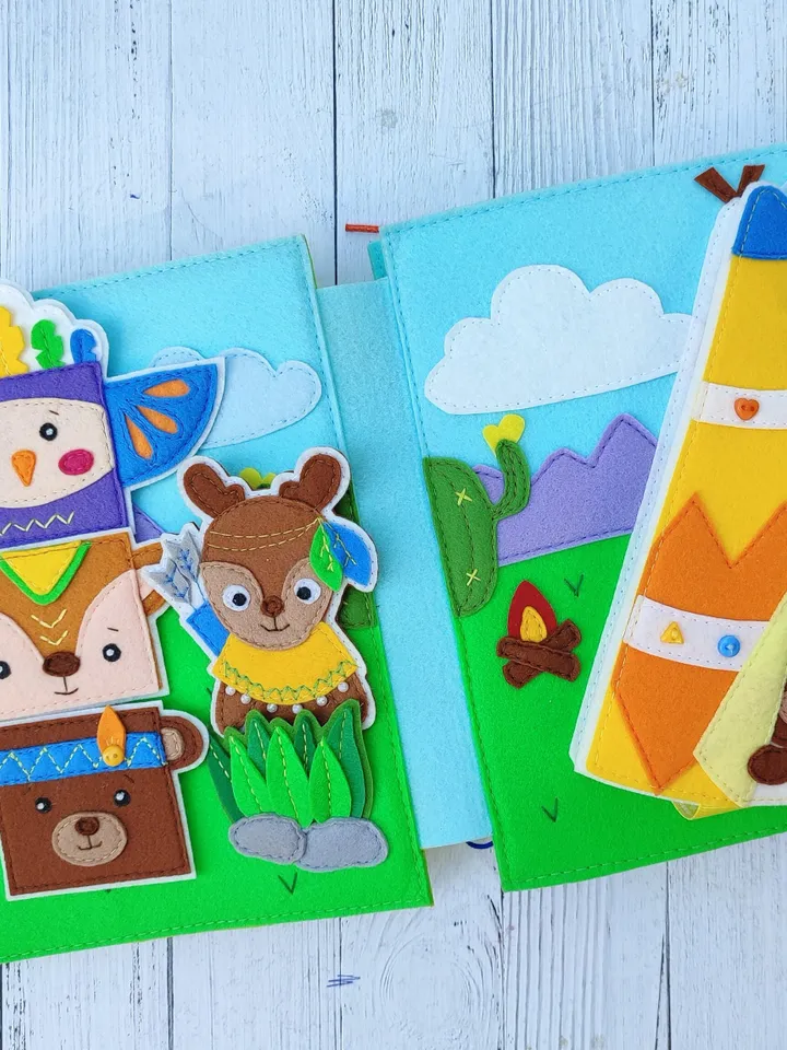 Indians Quiet book pattern, Felt activity book pattern pdf, DYI Quiet book sewing ideas for kids 2, 3, 4 year old, Baby soft book tutorial