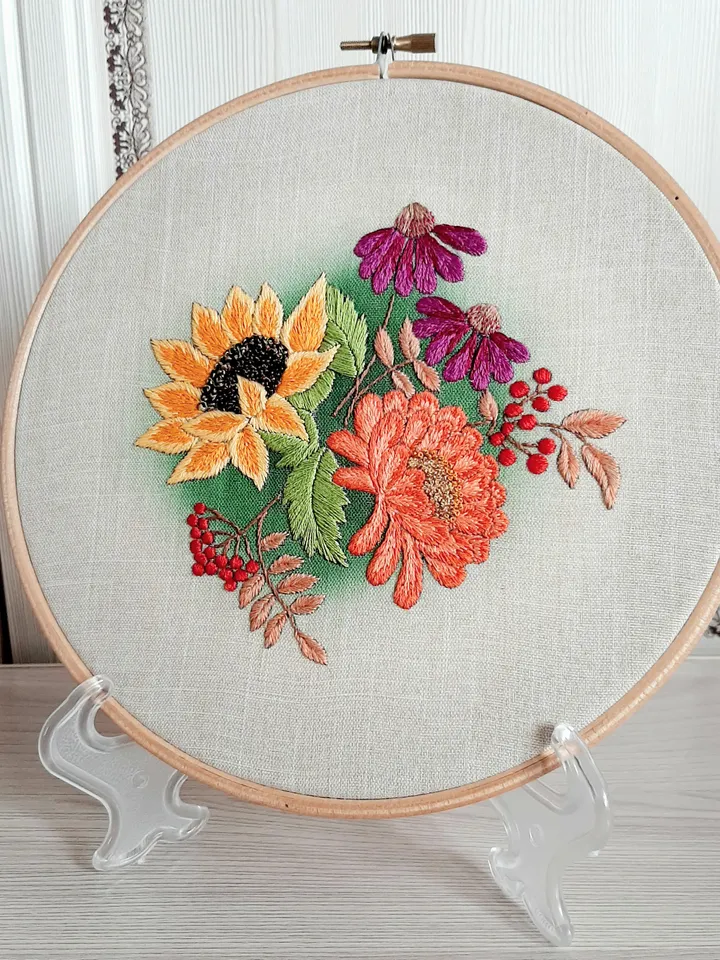 Bouquet flowers pattern pdf embroidery, Easy hand embroidery DIY