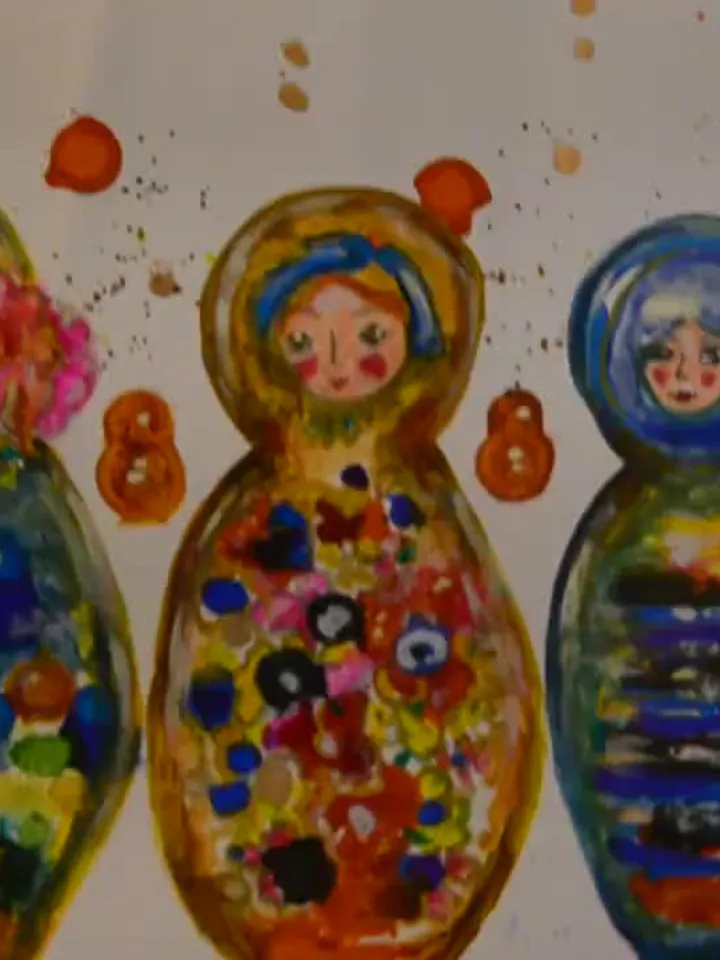 Russian dolls Poster, colourful poster made from my original mix media painting on yupo paper,dolls painting wall decoration