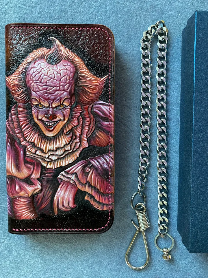 Long wallet Genuine brown leather Pennywise the Dancing Clown original handmade