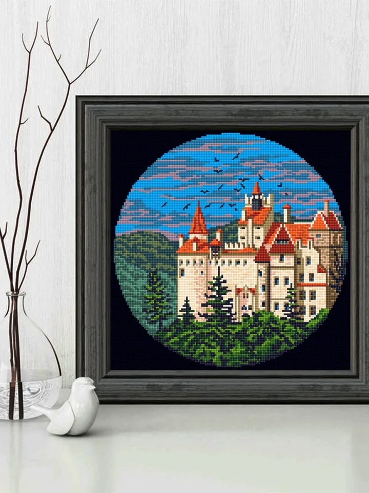 Dracula's Castle cross stitch pattern download PDF Old Bran castle embroidery PDF, Nature landscape cross stitch Medieval castle picture #C4