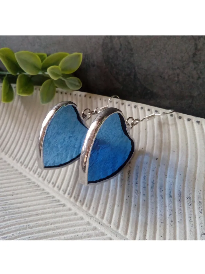 Blue HEART earrings, Stained glass earrings, st Valentine heart earrings, kawaii earrings, Love earrings, Romantic gift