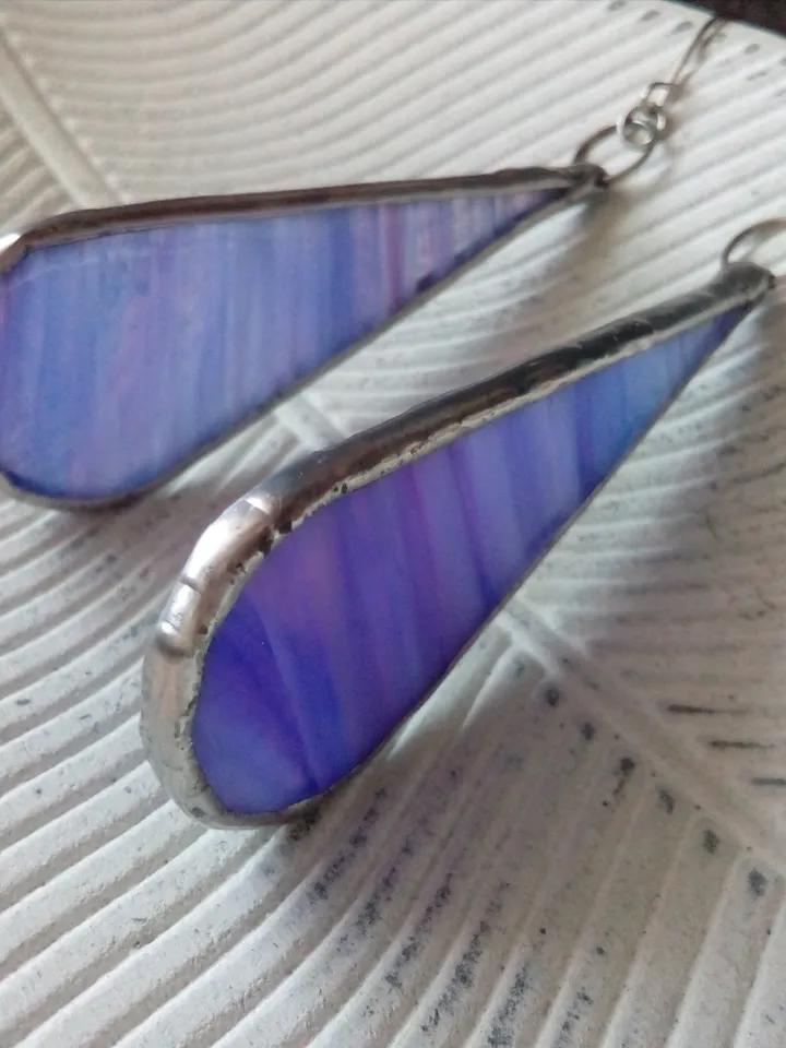 Multicolor drop earrings, Dangle  stained glass earrings, pink long earrings, simple stained glass