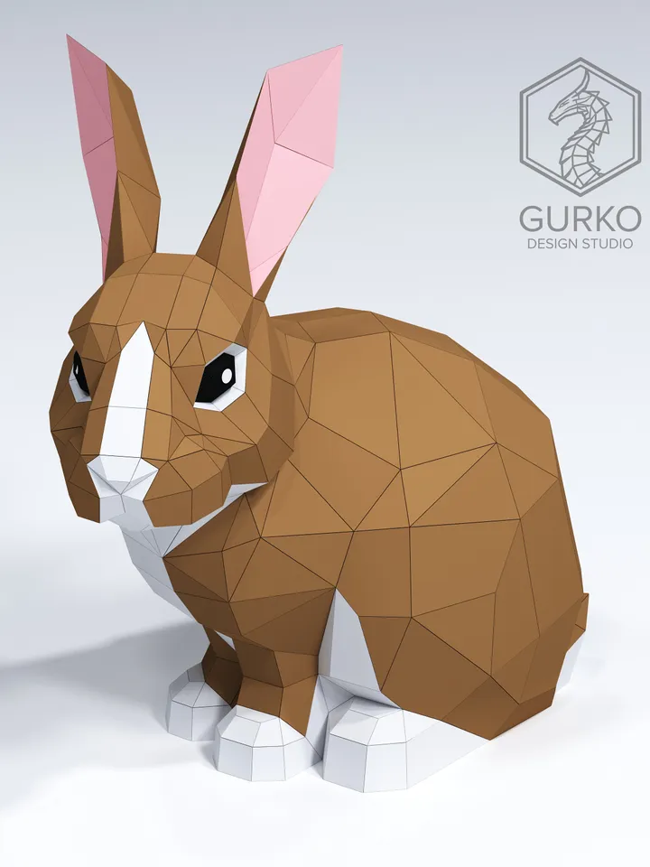 Two Rabbits Papercraft, Hare, Digital Template, PDF Download, Gurko, Low Poly, Pepakura, Origami Sculpture, Paper Party Decoration, DIY Gift