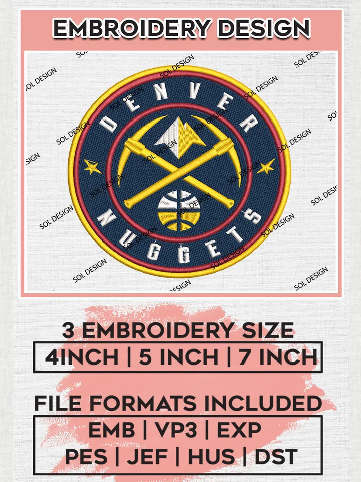 NBA Denver Nuggets Logo Embroidery Design, NBA Denver Nuggets Machine Embroidery Files, NBA Machine Embroidery Design, Machine Embroidery Design, Digital Download