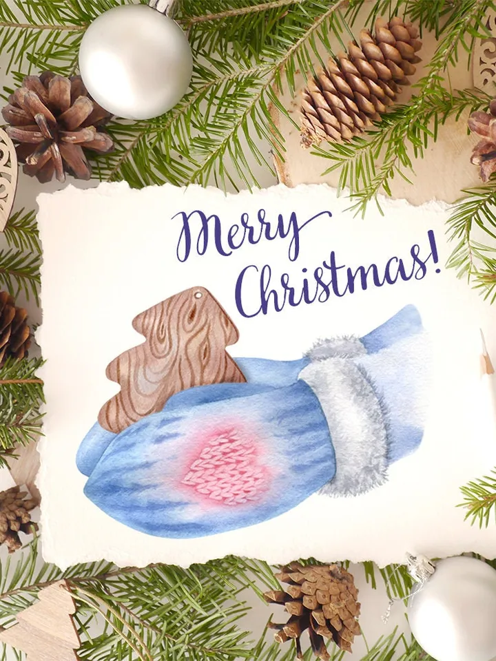 Mittens Christmas Winter New Year Watercolor hand-painted images DIY invitations cards stickers Scrapbooking Gift wrapping Printable PNG