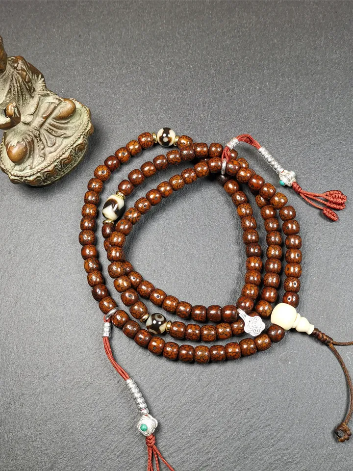Gandhanra Old 108 Tibetan Lotus Seed Beads Mala,Prayer Beads Necklace for Meditation,Diameter 0.31", Circumference 33"