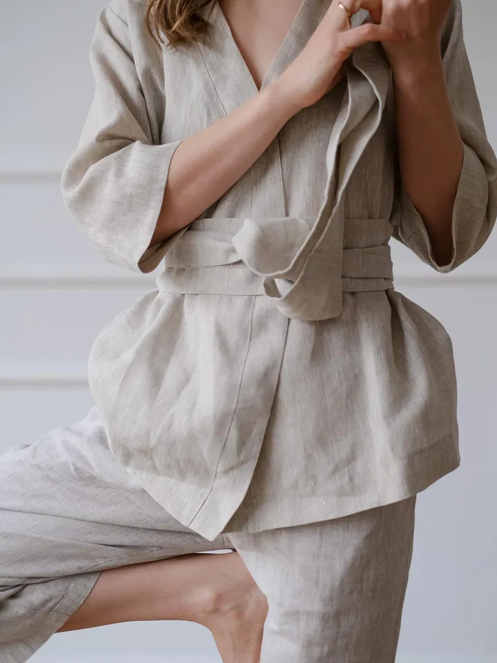 Linen suit - Kimono jacket with pants for women - Linen pants - Linen clothing womens