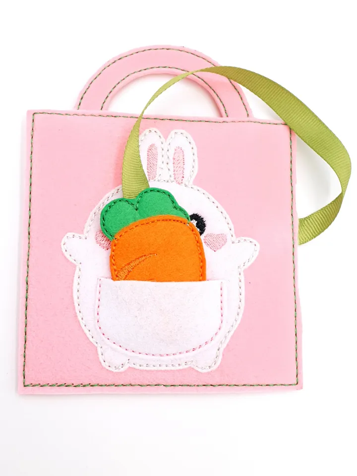 Bunny Quiet Book Page ITH Embroidery Design, Carrot Pocket Felt Activity Page, Toddler Travel Toy Pattern, 4x4 Hoop
