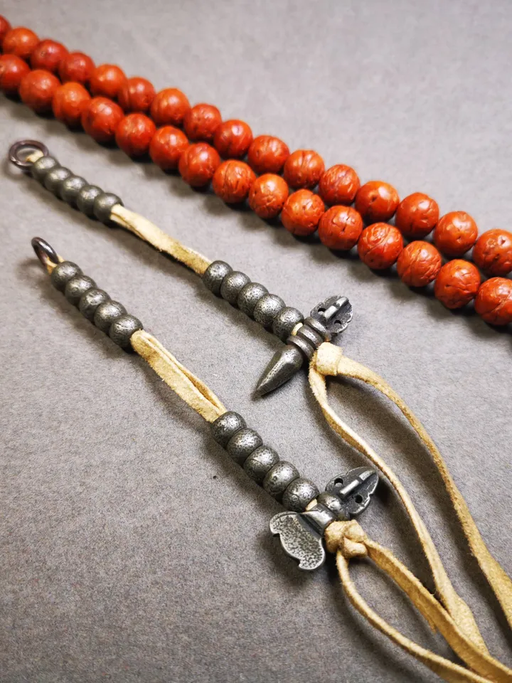 Gandhanra Handmade 9mm Tibetan Buddhist Prayer Bead Counters for 10-20mm Mala,with Kila and Kartika Pendant,Made of Cold Iron