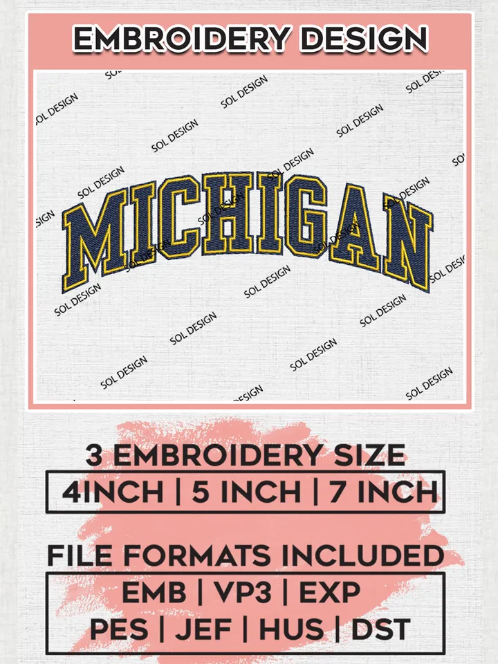 Michigan Football Team Word Logo Embroidery Design Files, NCAA Michigan Wolverines Machine Embroidery, NCAA Teams, 3 sizes, NCAA Machine embroidery designs, Digital Download