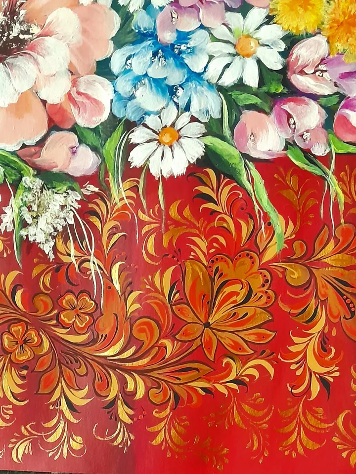 Floral painting folk art, Flowers bouquet painting, Wildflower wall art traditional