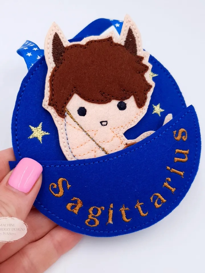ITH Sagittarius Zodiac Finger Puppet & Bag Embroidery Design, Centaur Archer Toy, 4x4 Hoop Christmas Ornament
