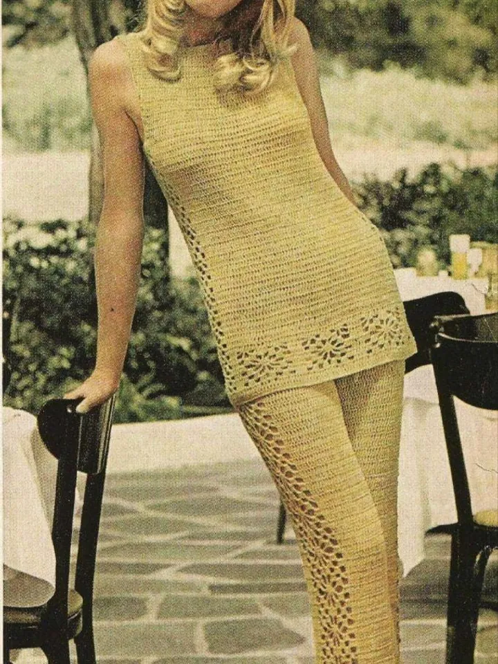 crochet pantsuit pants and top Patterns lace women pattern set trousers tunic crochet pattern pdf