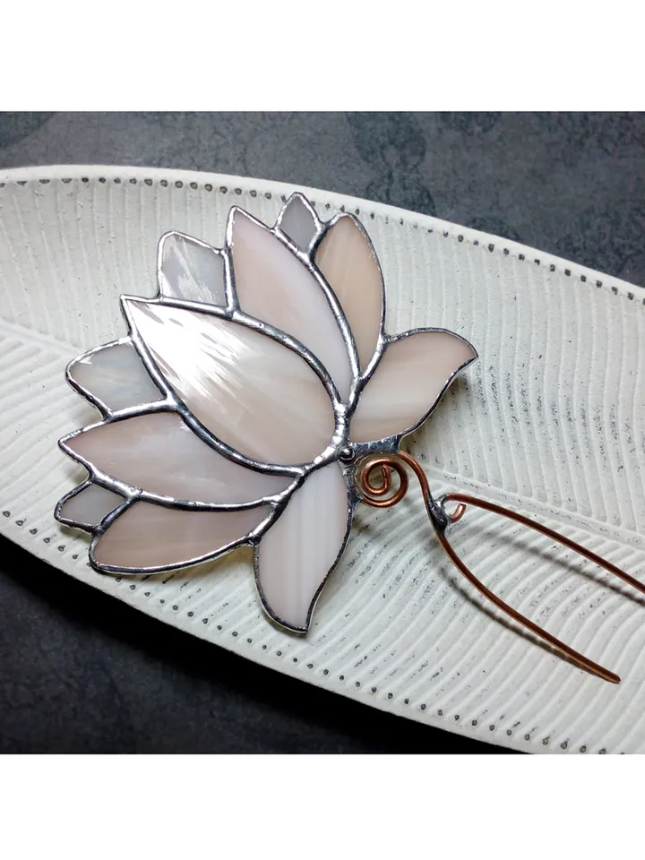 Flower suncatcher, Lotos, Pink lotos flower, nature Stained glass, Glass plant, Stained glass flower, Garden art
